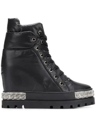 Casadei 100mm Nylon Platform Sneakers In Black