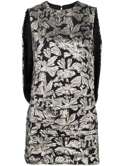 Saint Laurent Floral Short Dress In Black