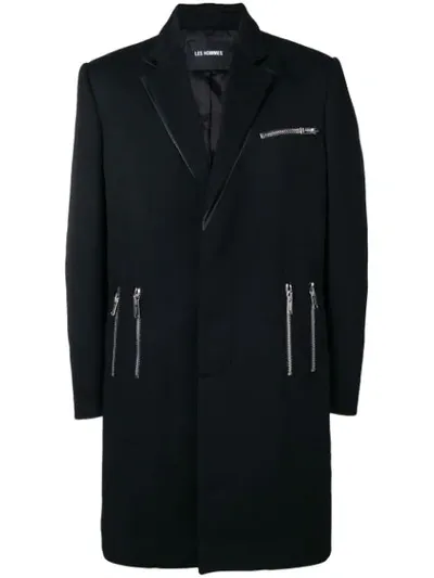 Les Hommes Zipped Formal Coat In Black