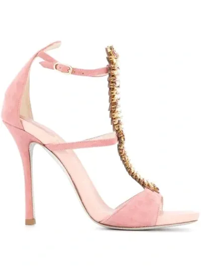 René Caovilla Embellished Strappy Sandals In Pink