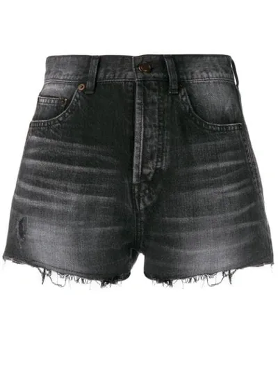 Saint Laurent Raw Edge Denim Shorts In Black