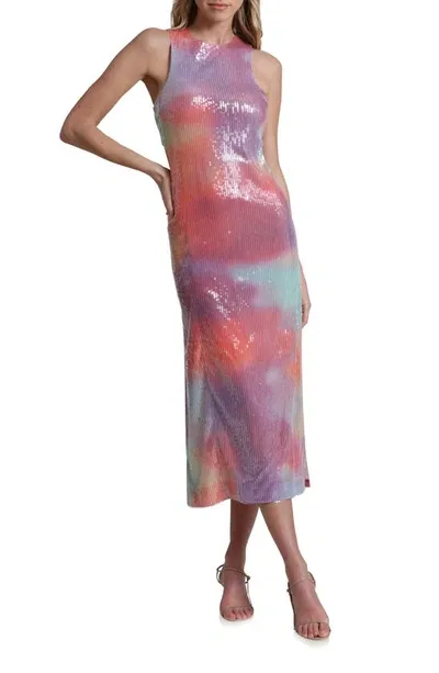 Avec Les Filles Tie Dye Sequin Cutout Cocktail Midi Dress In Miami Sunset