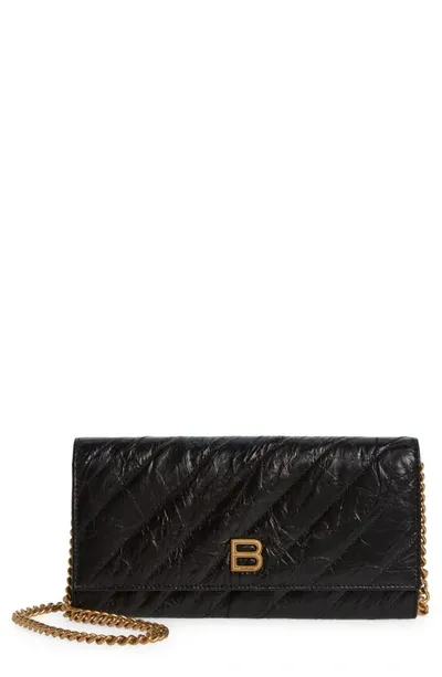 Balenciaga Crush Crossbody Wallet On A Chain In Black