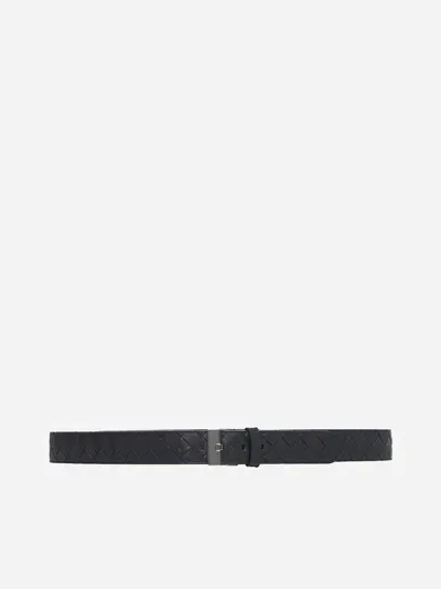 Bottega Veneta Intrecciato Leather Belt In Black