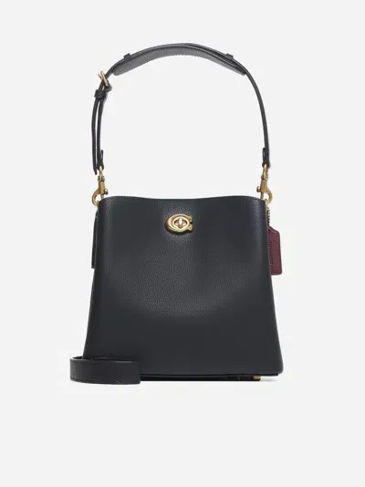 Coach Willow Leather Bucket Bag In Black,burgundy