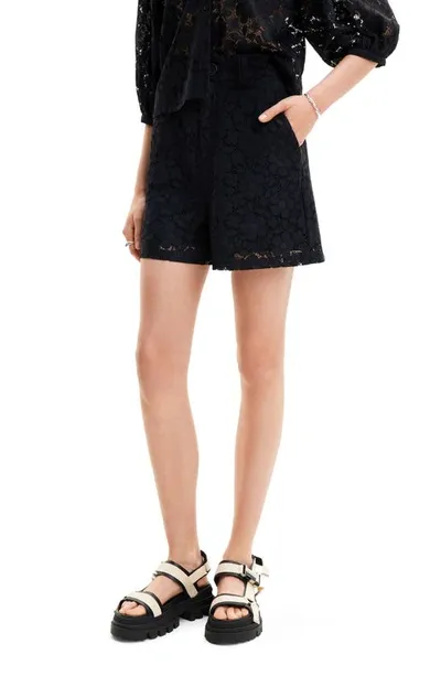 Desigual Floral Lace Shorts In Black