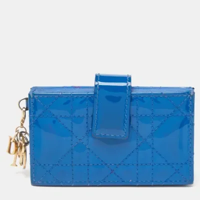 Pre-owned Dior Blue Cannage Patent Leather 5 Gusset Card Holder