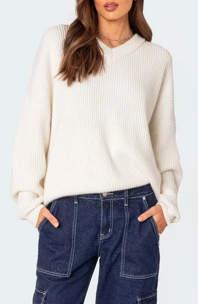 Edikted Denny Oversize V-neck Sweater In White