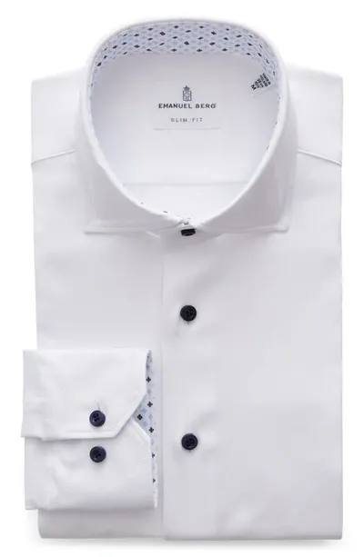 Emanuel Berg 4flex Slim Fit Solid Knit Button-up Shirt In White