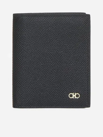 Ferragamo Gancini Leather Card Holder In Black