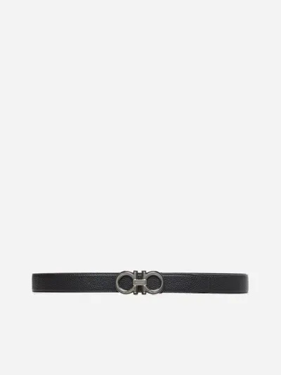 Ferragamo Gancini Reversible Leather Belt In Black,hickory