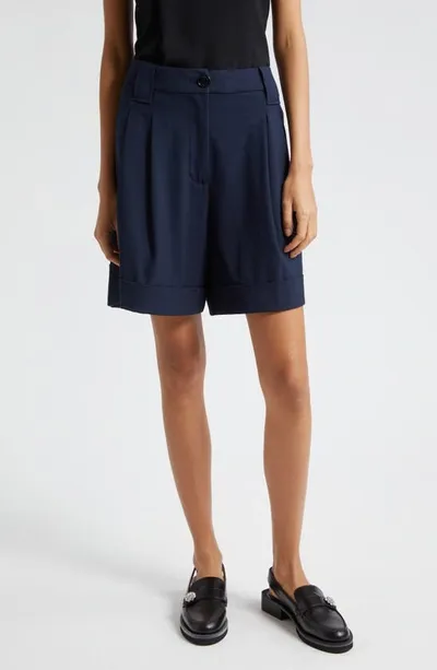 Ganni Sky Captain Cuff Walking Shorts In Blue