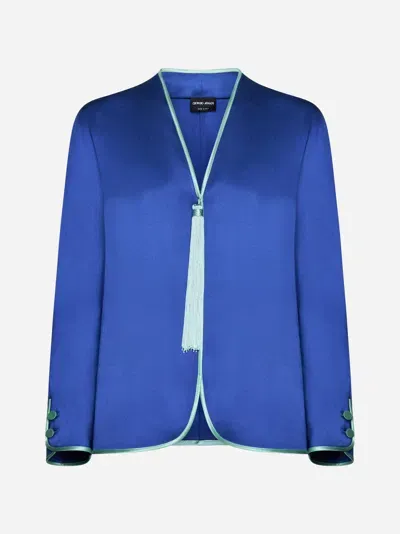 Giorgio Armani Tassel-embellished Blouse In Mazarine Blue