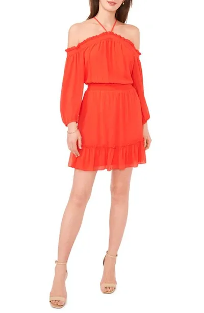 Halogen Long Sleeve Halter Minidress In Poppy Red