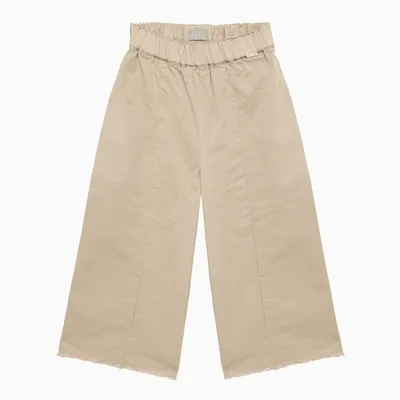 Il Gufo Kids' Oatmeal Cotton Wide Trousers In Beige