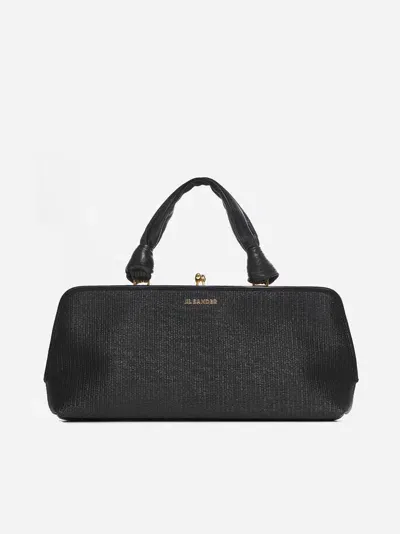 Jil Sander Goji Raffia Small Clutch Bag In Black