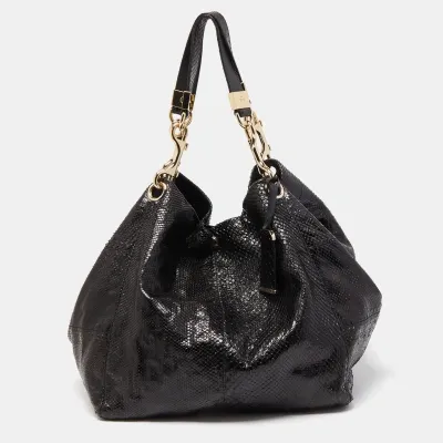 Pre-owned Jimmy Choo Black Python Lohla Jayne Tote