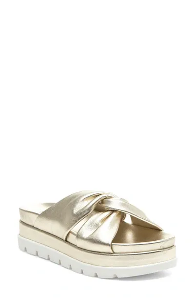 J/slides Nyc Bright Platform Slide Sandal In Lt Gold