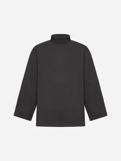 Lemaire Wool And Cotton Sweatshirt In Dark Brown Melange