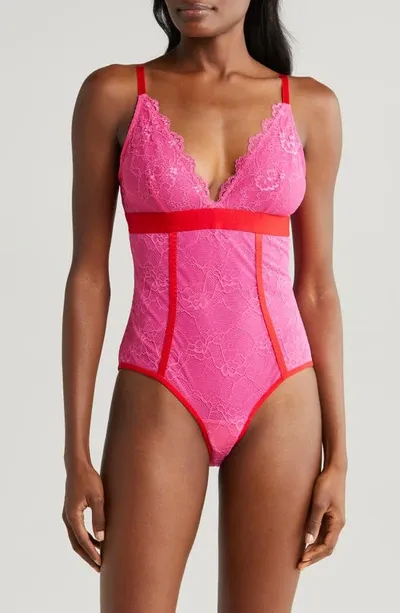 Lemonade Dolls Lace Bodysuit In Deep Pink