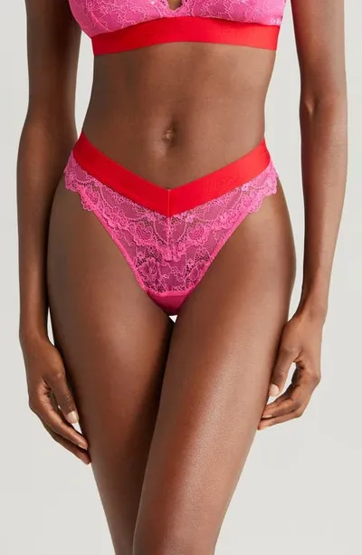 Lemonade Dolls The Picot Lace V-brazilian Briefs In Deep Pink