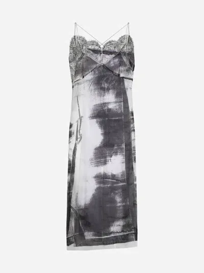 Maison Margiela Print Silk Midi Slip Dress In Multicolor