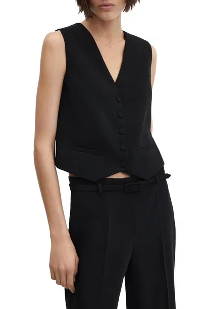 Mango Covered Button Vest In Dark Navy