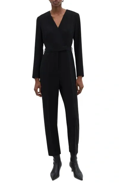 Mango Faux Wrap Jumpsuit In Black