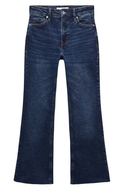 Mango Raw Hem Crop Flare Jeans In Dark Blue