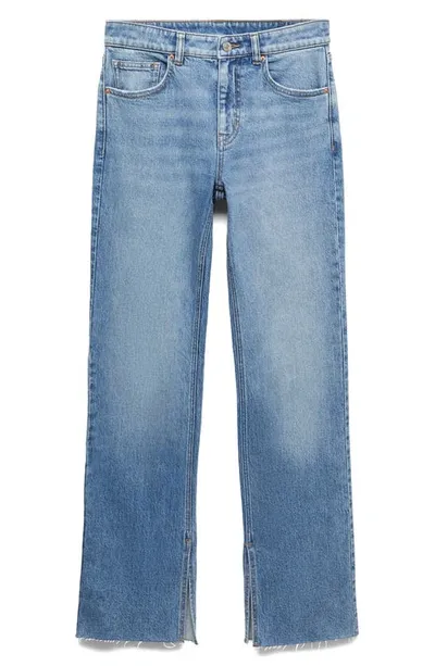 Mango Slit Hem Flare Jeans In Medium Blue