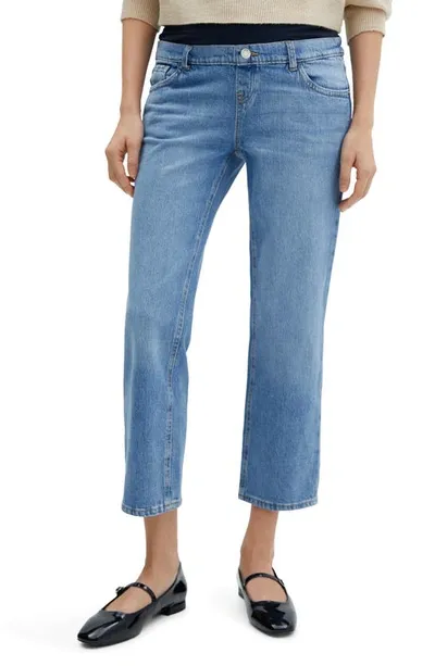 Mango Straight Leg Crop Maternity Jeans In Medium Blue