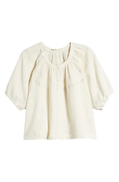 Marine Layer Wren Puff Sleeve Cotton Peasant Top In Antique White