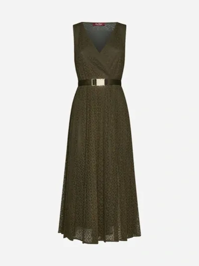 Max Mara Blando Lace Midi Dress In Khaki