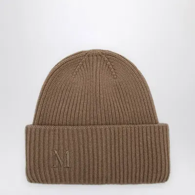 Max Mara Camel Cashmere Cap With Logo In Beige