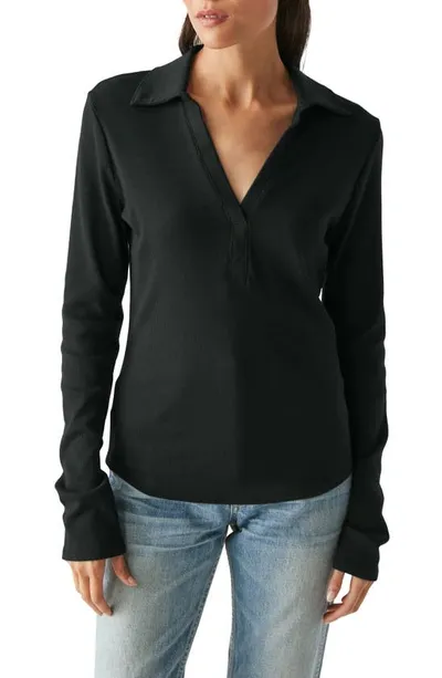 Michael Stars Bleu Collar Long Sleeve Knit Top In Black