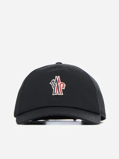 Moncler Logo Cotton Baseball Cap In Black