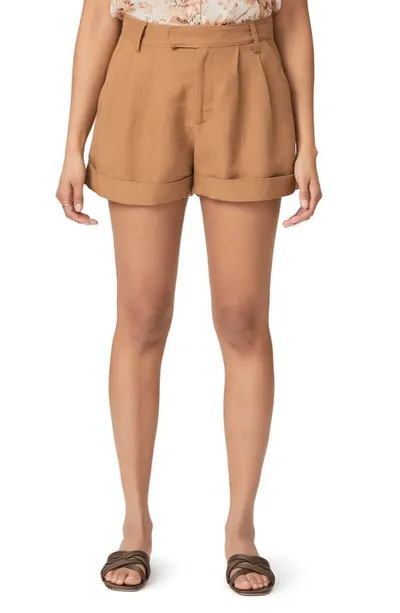 Paige Bistro Linen Blend Cuff Shorts In Teak