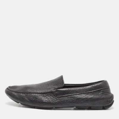 Pre-owned Prada Black Leather Slip On Loafers Size 43