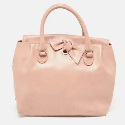 Pre-owned Red Valentino Old Rose Leather Bow Tote In Pink