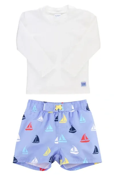 Ruggedbutts Babies' Long Sleeve Two-piece Rashguard Swimsuit In Sailboat Multi