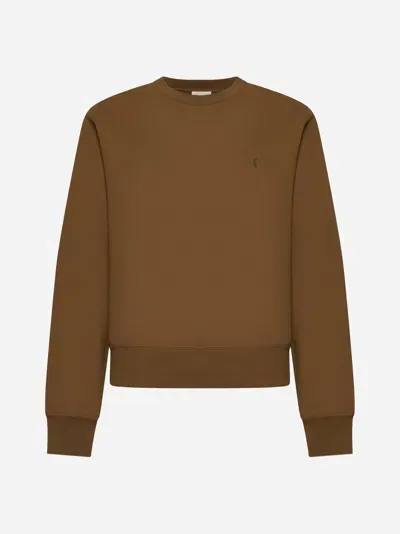 Saint Laurent Logo Cotton Sweatshirt In Mordore