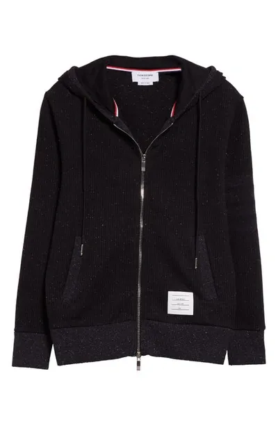 Thom Browne 4-bar Flecked Cotton & Silk Hoodie In Black