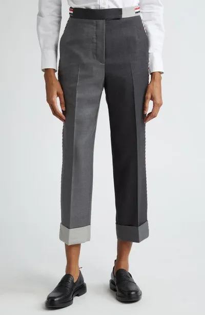 Thom Browne Fun-mix Contrast Panel Cuff Hem Wool Trousers In Multicoloured