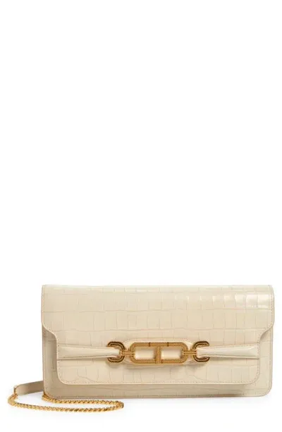 Tom Ford Whitney East/west Croc Embossed Leather Shoulder Bag In Ivory