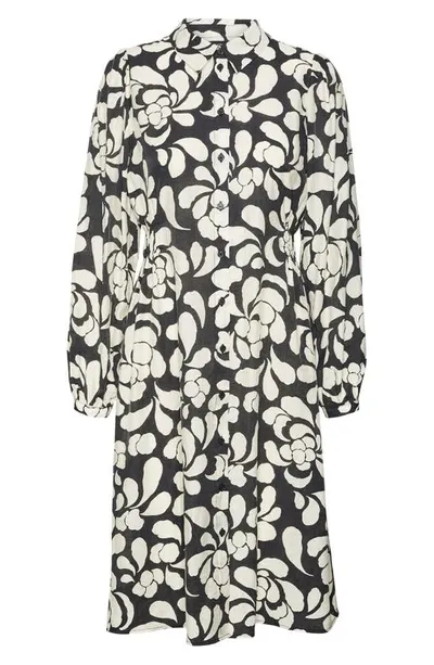 Vero Moda Gaja Floral Long Sleeve Shirtdress In Black Aop Gaja