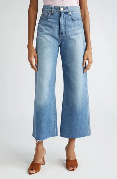 Veronica Beard Taylor Raw Hem High Waist Crop Wide Leg Jeans In Enough Said