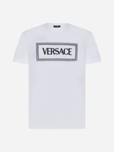 Versace White Logo-embroidered Cotton T-shirt In Optical White