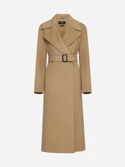 Weekend Max Mara Manu Belted Wool Coat In Beige