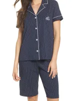 Lauren Ralph Lauren Knit Crop Pajamas In Navy Dot