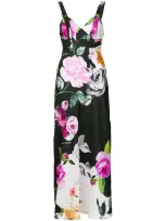 Off-white Strappy Floral Silk Sleep Dress In Black